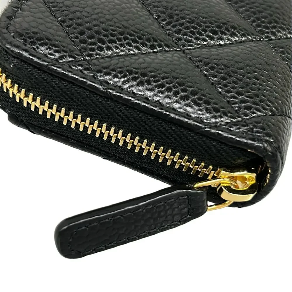 Chanel Classic Zip Coin Purse/Matelasse Coin Case AP0216 Black Gold